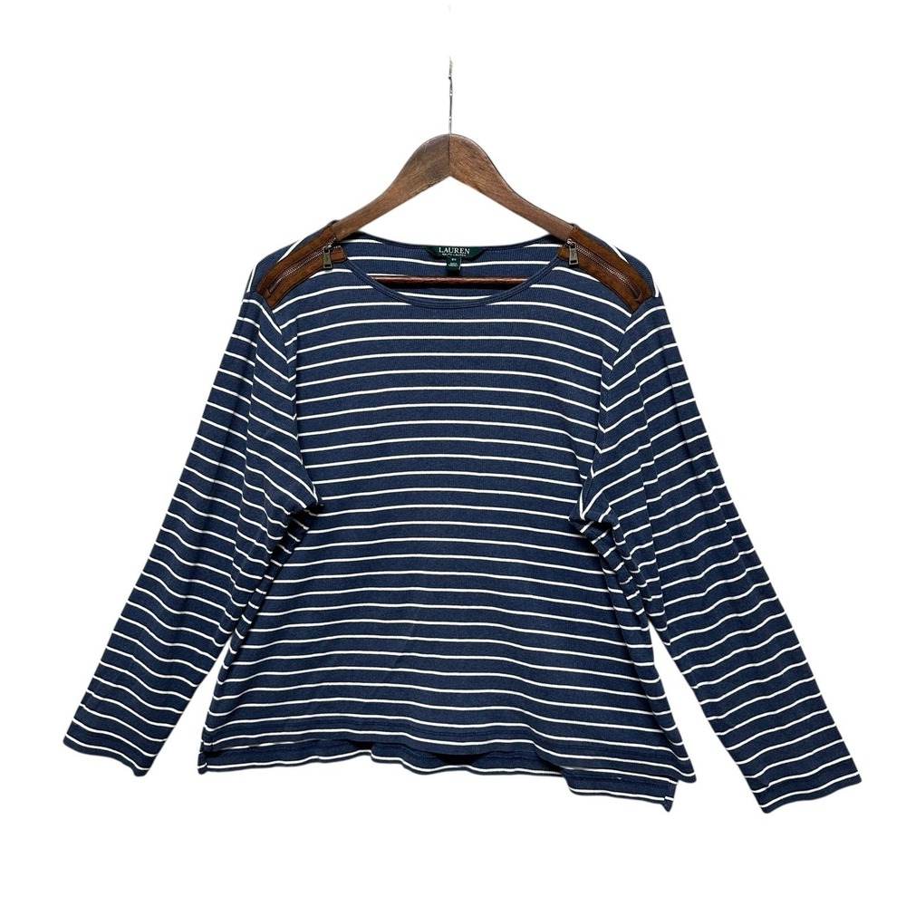 Lauren Ralph Lauren Top Womens Size 2X Scoop Neck Long Sleeve Blue White Striped